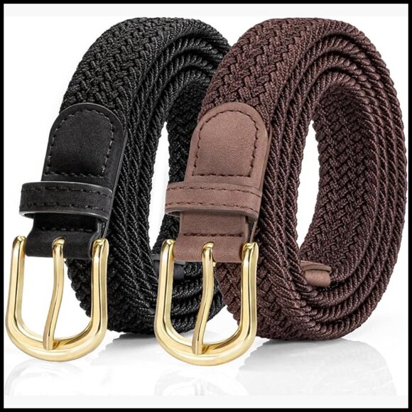 Braided Elastic Woven Belt with Gold Buckle, Stretch Fabric main image 4